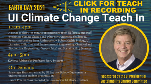 Teach-In 10am-4 pm:  A series of short, 30 minute presentations from UI faculty and staff explaining climate change and other environmental challenges.  Featuring speakers from Anthropology, Public Health, Biology, UI Libraries, IIHR, Civil and Environmental Engineering, Chemical and Biochemical Engineering, Geographical and Sustainability Sciences 10:00 am - Manure Matters, Chris Jones, IIHR-Hydroscience and Engineering 10:30 am - The Tree of Life:  What We Know And Why It Matters, John Logsdon, Biology 11